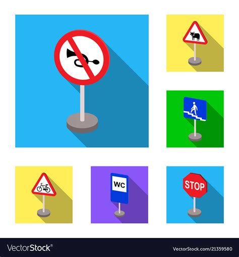 Different Types Of Road Signs Flat Icons In Set Vector Image