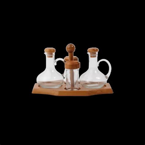 Momaz Oil Vinegar Set With Wooden Stand Freeshop