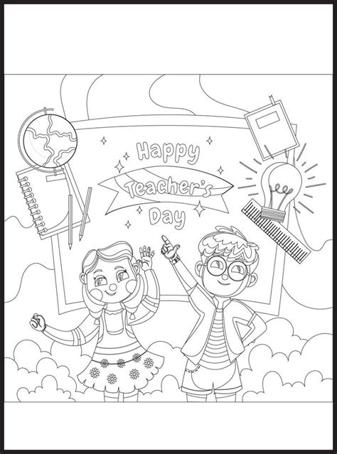 Teachers Day Coloring Pages 23134480 Vector Art At Vecteezy