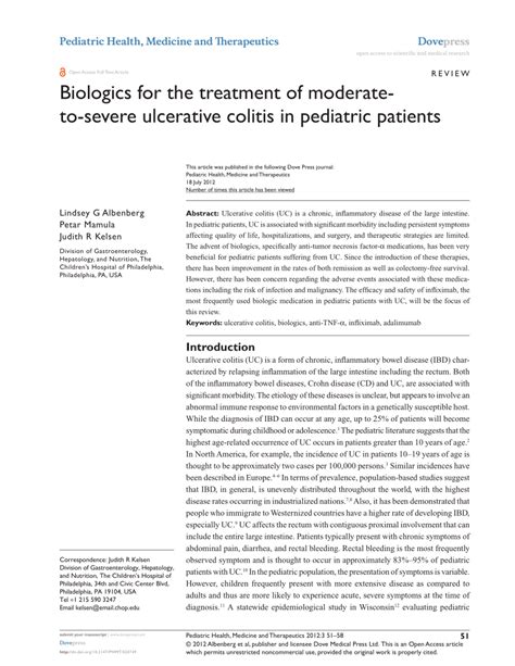 Pdf Biologics For The Treatment Of Moderate To Severe Ulcerative Colitis In Pediatric Patients