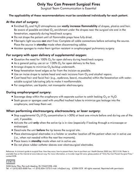 Ecri Poster Only You Can Prevent Surgical Fires Download