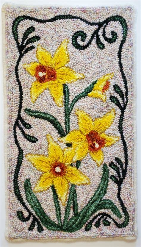 Yellow Daffodil Art Nouveau Floral Punch Needle Rug Hooking Pattern Pre