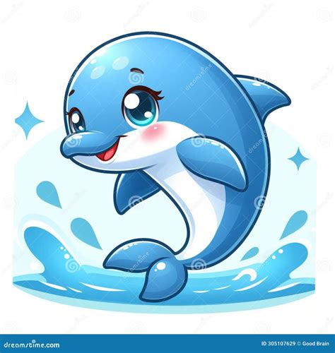 Cute Dolphin Cartoon Isolated on White Background, Suitable for Making ...