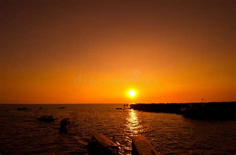 Sunset at Tonle Sap Lake stock photo. Image of high, skyline - 22788832