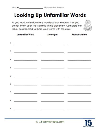 Unfamiliar Words Worksheets 15