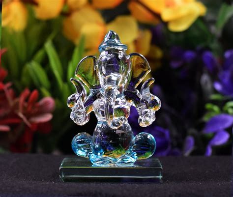 Craftfry Crystal Glass Ganesha Idol In Purple Colour For Home Office