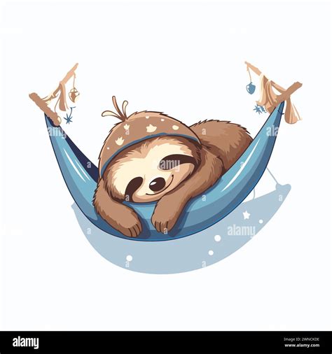 Cute Cartoon Sloth Sleeping In Hammock Vector Illustration Stock