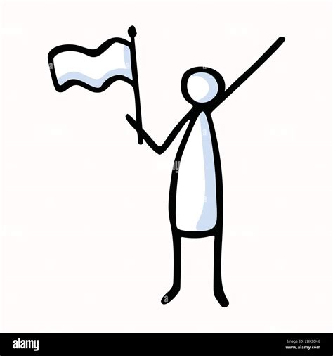 Stick Figure Person Waving Flag. Hand Drawn Isolated Human Doodle Icon ...