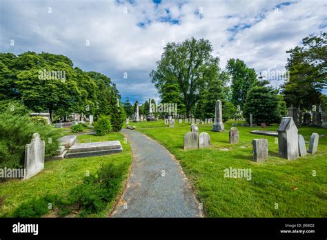 Walkway And Graves At Laurel Hill Cemetery In Philadelphia