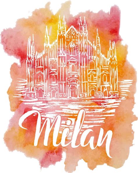 Milan Label With Hand Drawn Milan Cathedral Lettering Milan On A Dark