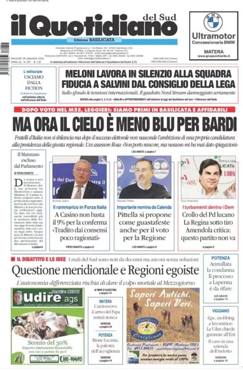 Le Prime Pagine Di Mercoled Settembre Wayglo Basilicata