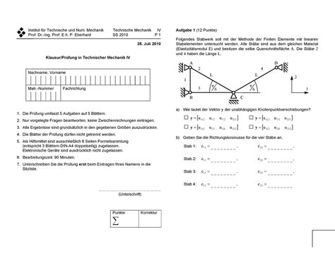 Tm4 10 Prüfung Institut für Technische und Num Mechanik Prof Dr