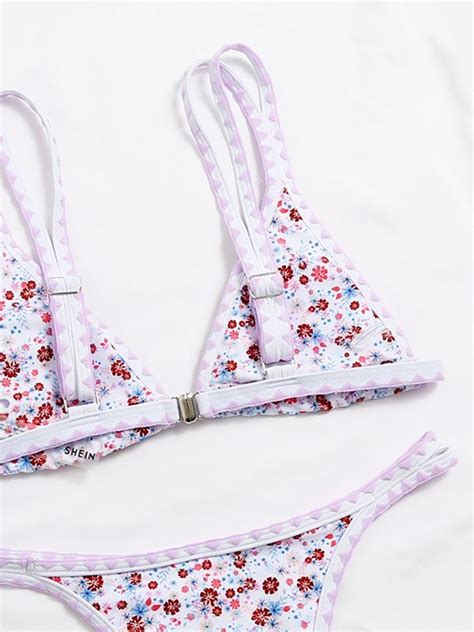 Emmiol Free Shipping Floral Pattern Bikini Swimsuit Pail Lilac L