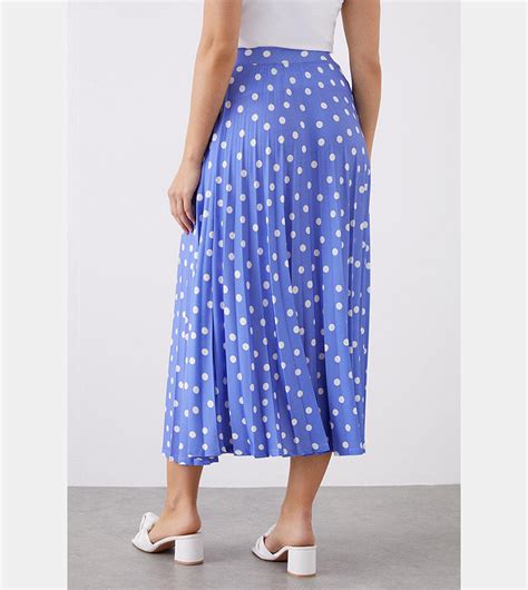 Buy Dorothy Perkins Blue Spot Printed Pleated Midi Skirt In Blue