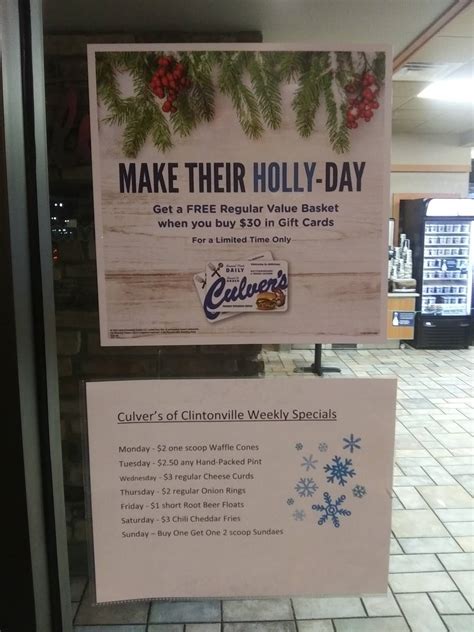 Menu at Culver’s fast food, Clintonville