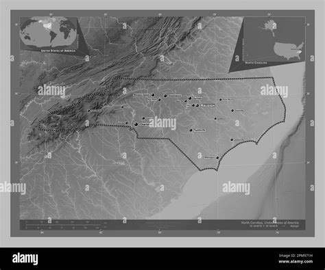 North Carolina, state of United States of America. Grayscale elevation ...