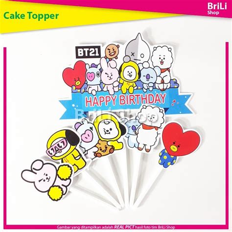 Jual Cake Topper HAPPY BIRTHDAY BT21 Hiasan Kue Ultah Ulang Tahun BT 21