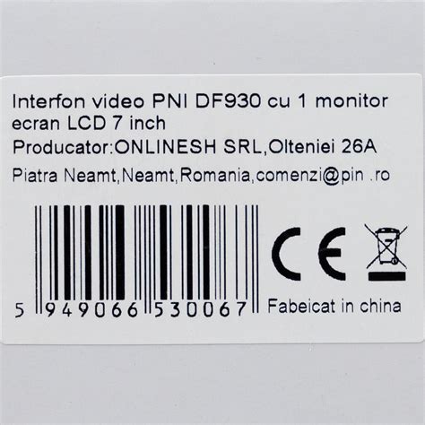 Interfon Video PNI DF930 Cu 1 Monitor Ecran LCD 7 Inch 800x480