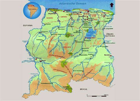 Detailed map of Suriname with cities. Suriname detailed map with cities ...