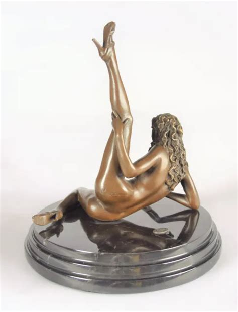 Bronze Sculpture Figure Erotic Naked Woman Nude On Marble Base