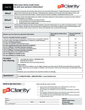 Fillable Online What Does Clarity Credit Union Facts Personal