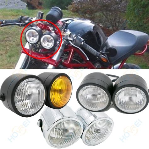 Motorcycle Retro Twin Headlight Double Dual Head Lamp Motocross