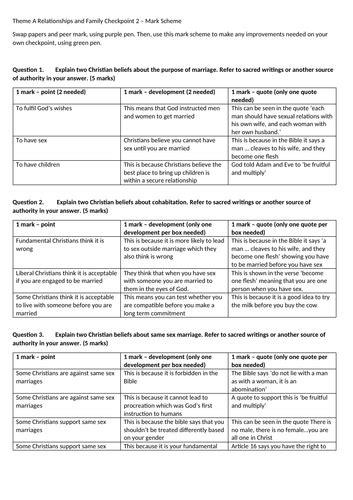 Aqa Gcse Re Theme A Relationships And Families Checkpoint 2 On Marriage