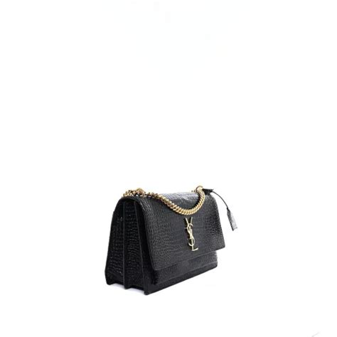 Sac bandoulière Sunset Saint Laurent Cuir Veau Embossé Croco Noir