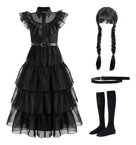 Vestido De Wednesday Addams Disfraz Negro Cosplay Baile Escolar Trajes