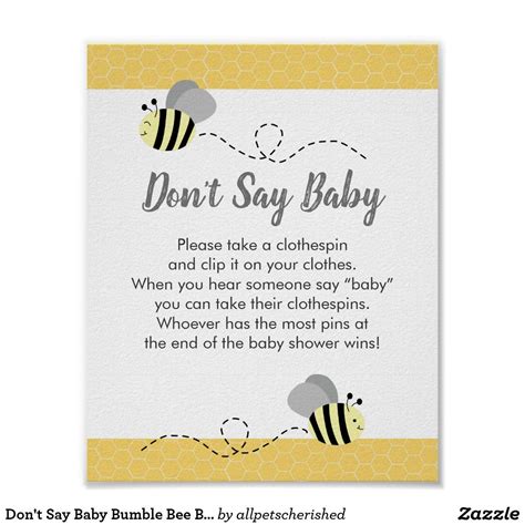 Don't Say Baby Bumble Bee Baby Shower Game Poster