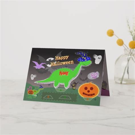 Happy Halloween Cute Dinosaurs 3D Cut Fold Craft Card Zazzle