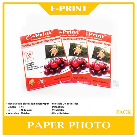 Jual E PRINT Photo Paper Double Side Matte Inkjet Paper A4 220gsm