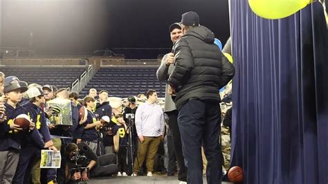 Bluetube Jim Harbaugh Addresses The Fans During Michigans Spring Game Pep Rally Youtube