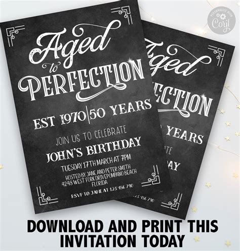 Aged To Perfection Birthday Invitation Chalkboard Editable Any Etsy Uk