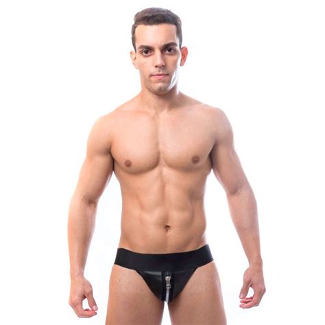 Cueca Sensual Jockstrap Couro Sint Tico Ziper Unique Sex Shop