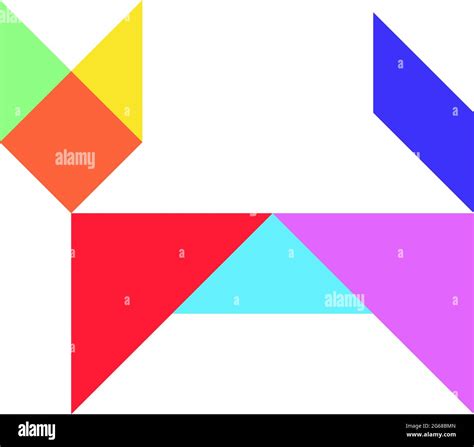 Puzzle De Tangram De Color En Forma De Gato Sobre Fondo Blanco Imagen