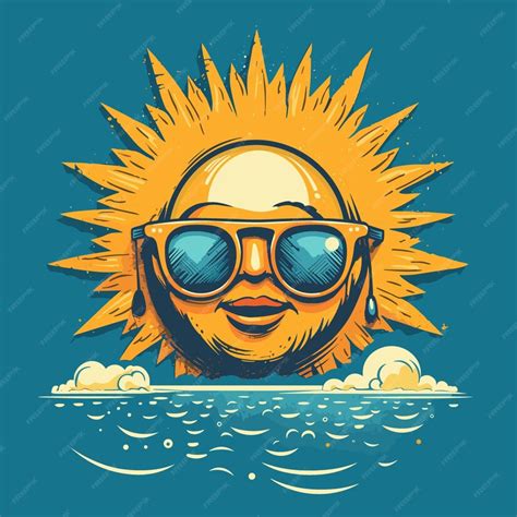 A Cartoon Of A Sun Wearing Sunglasses With A Sun In The Background Premium Ai Generated Vector