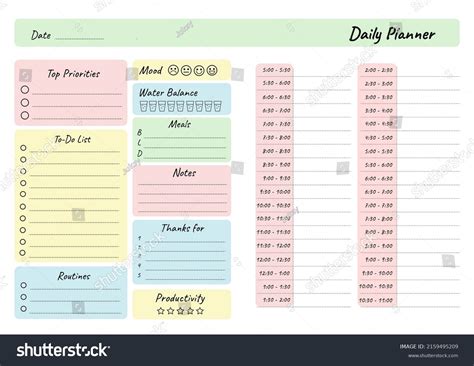 Daily Planner Printable Template Vector Blank Stock Vector Royalty