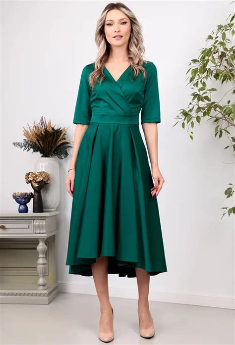 Rochie Verde Satinata Cu Buzunare Dasha Ro