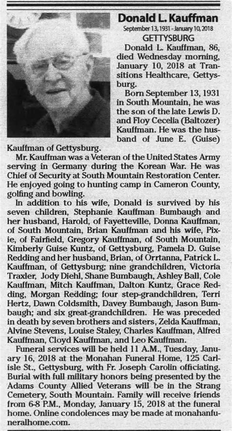 Obituary For Donald L Kauffman 1931 2018 Aged 86 ™