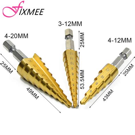 Fixmee 3pcs HSS Titanium Coated Step Drill Bit For Metal 3 12mm 4 12mm