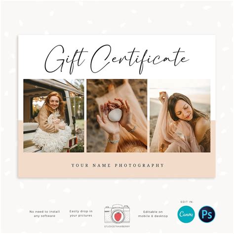 Photography Gift Certificate Template, Photography Gift Card Template, Photo Gift Cards ...