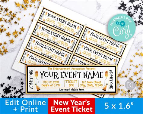 New Year S Event Ticket Template Printable New Year S Eve Tickets