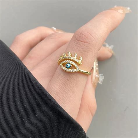 Anillos De Mal De Ojo Hueco Azul Turco De La Suerte Para Mujer Encanto