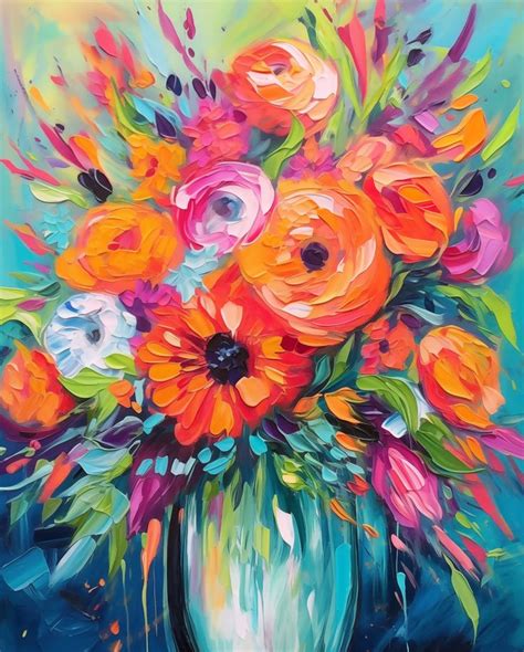 Abstract Bright Floral Vase Printed Canvas In 2024 Abstract Floral