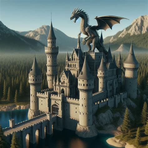 Premium Photo | Dragon and Castle A Fantasy World Show