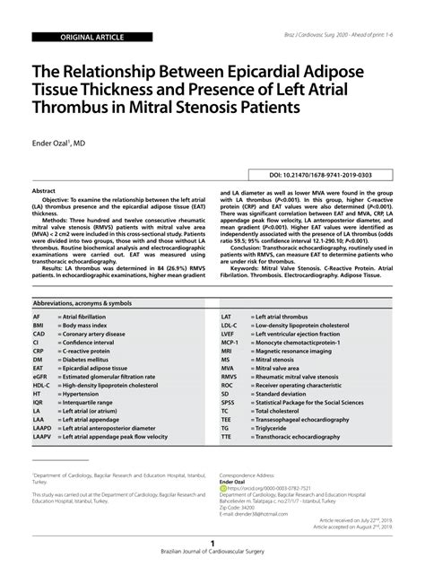 Pdf The Relationship Between Epicardial Adipose Tissue Thickness And Presence Of Left Atrial