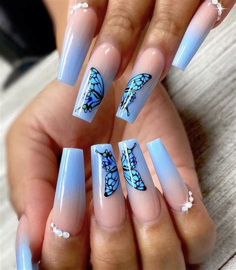 Butterflies Butterfly Nail Art Blue Acrylic Nails Butterfly Nail