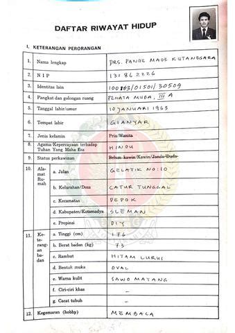 Daftar Riwayat Hidup Peserta Penataran P 4 Tahun 1990 Atas Nama Drs