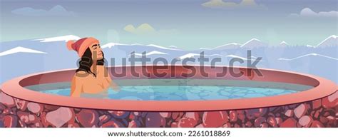 Woman Relaxing Hot Bath Outdoor Enjoying Stock Vector Royalty Free Shutterstock